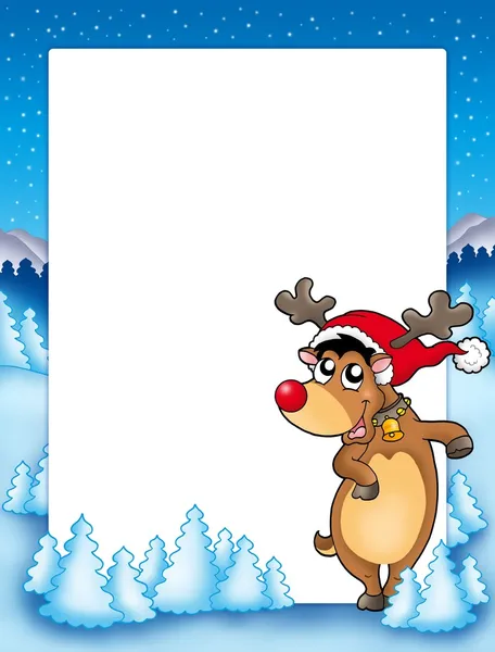 Christmas frame with cute reindeer — Stock Photo, Image