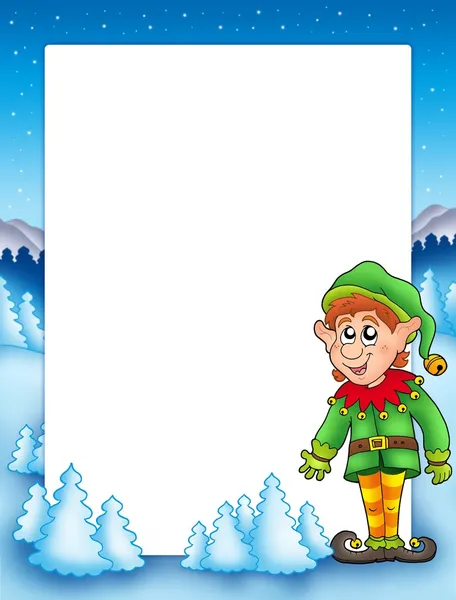 Christmas frame with elf — Zdjęcie stockowe