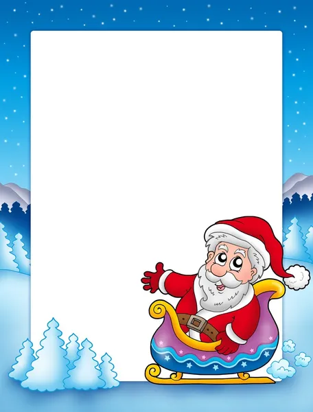 圣诞框架与圣诞老人在雪橇上 — 图库照片