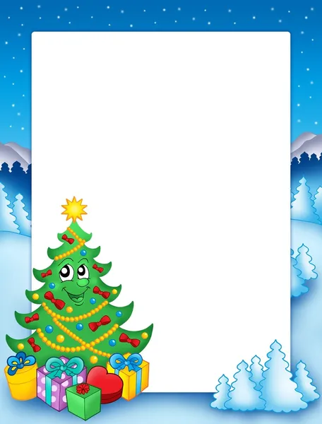 Cornice natalizia con albero 1 — Foto Stock