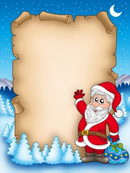 Jul pergament med jultomten 5 — Stockfoto