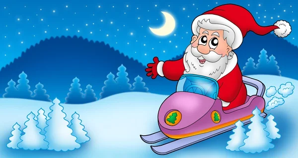 Landscape with Santa Claus on scooter — Stock Photo, Image