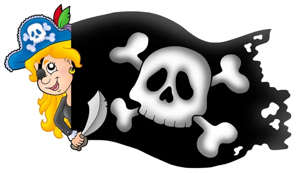 Loerende piraat meisje met banner — Stockfoto