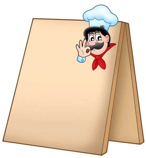 Menu board with cartoon chef — Stock Photo, Image