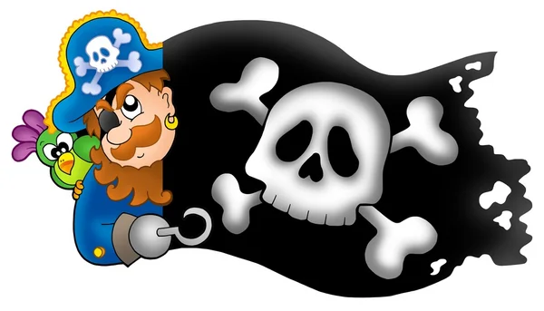 Скрывающийся пират со знаменем — стоковое фото