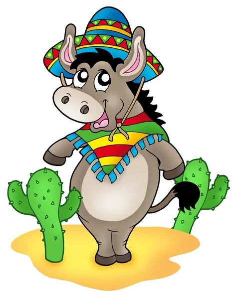 Mexican donkey with cactuses — Stock Photo, Image