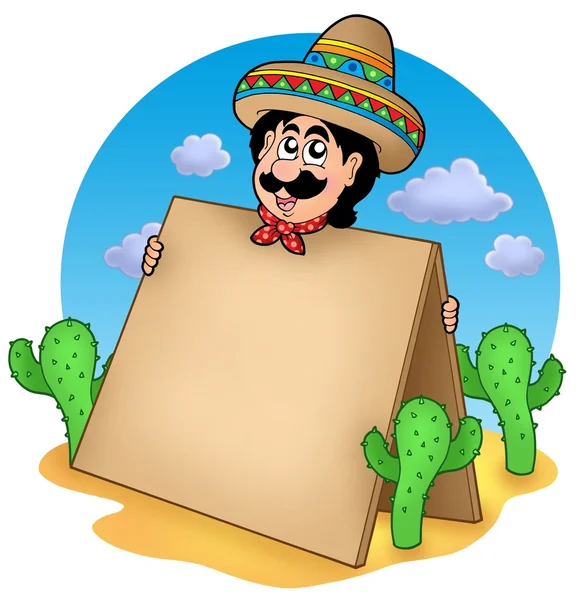 Mexická muž s tabulkou v poušti — Stock fotografie