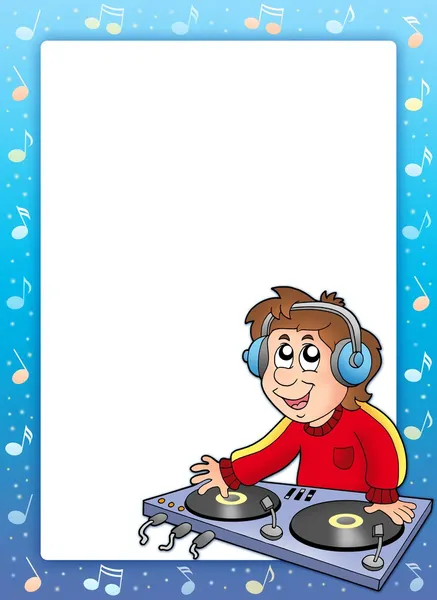 Muzyka ramki z kreskówki dj chłopiec — Zdjęcie stockowe