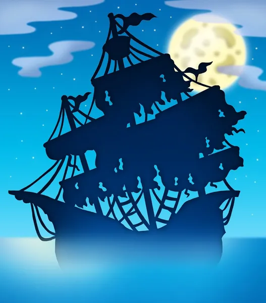 Silhueta misteriosa navio à noite — Fotografia de Stock