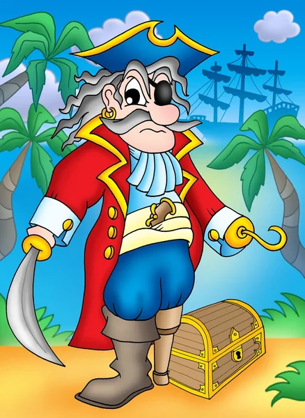 Edele piraat met schatkist — Stockfoto