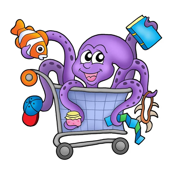 Octopus e carrinho de compras — Fotografia de Stock