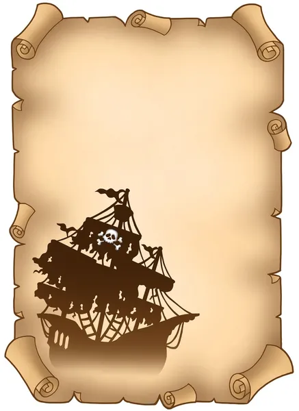 Starý svitek s tajemné pirátská loď — Stock fotografie