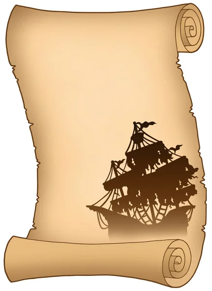 Vieux rouleau avec myster. silhouette du navire — Photo