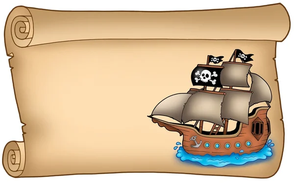 Alte Schriftrolle mit Piratenschiff — Stockfoto