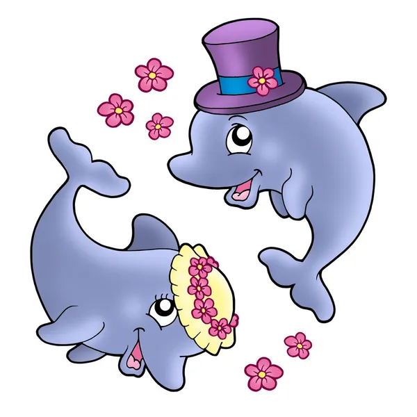 Pair of cute wedding dolphins — Stock Photo, Image