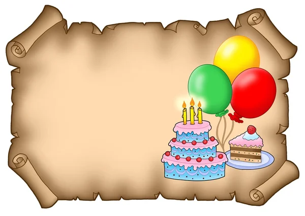 Convite de festa de pergaminho com bolos — Fotografia de Stock
