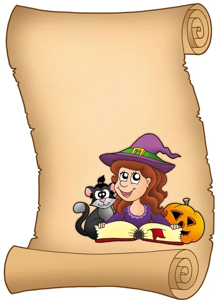 Пергамент с девушкой на Хэллоуин — стоковое фото