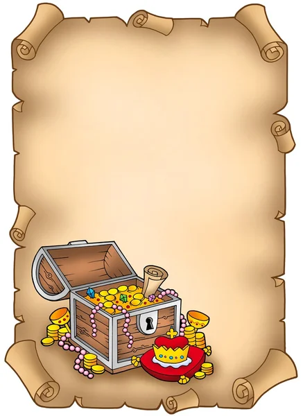 Parchment with big treasure chest — Stock Fotó