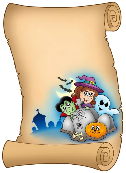 Parchment with Halloween characters — Stock Photo, Image