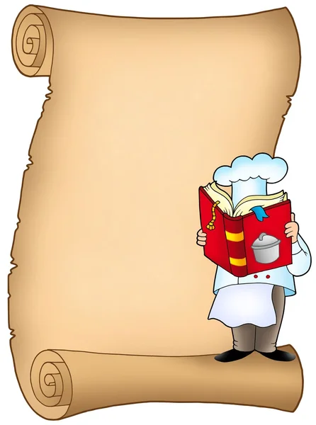Pergamino con chef y libro — Foto de Stock