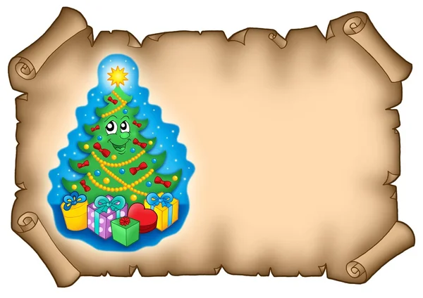 Pergamino con árbol de Navidad —  Fotos de Stock