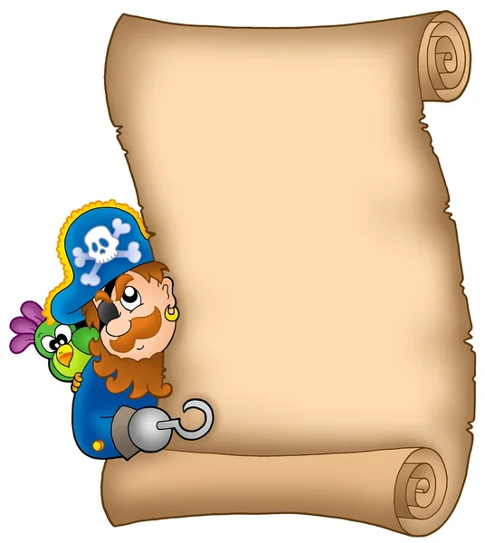Пергамент с затаившимся пиратом — стоковое фото