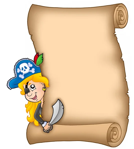 Pergaminho com menina pirata à espreita — Fotografia de Stock