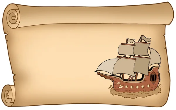 Pergamena con vecchia nave — Foto Stock