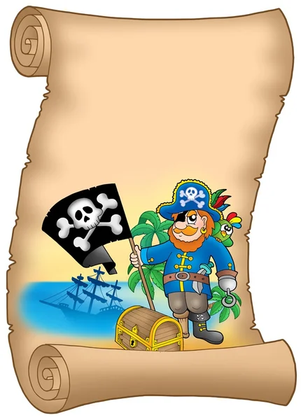 Parchment with pirate holding flag — Stock Photo, Image