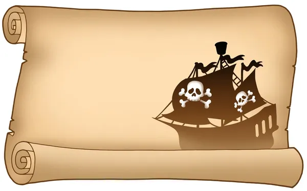 Pergamino con silueta de barco pirata — Foto de Stock