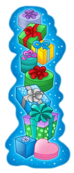 Stapel von Weihnachtsgeschenken auf blau — Stockfoto