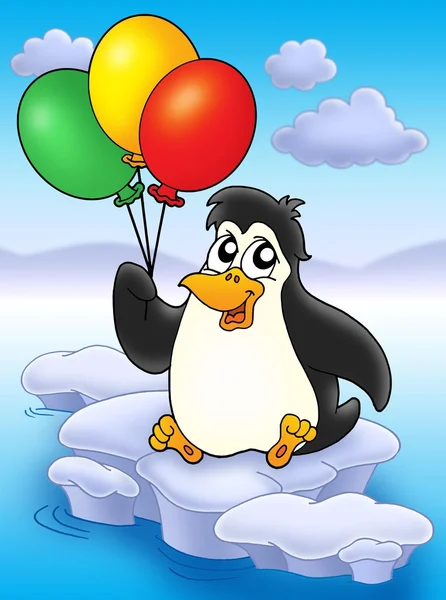 Pinguim com balões no iceberg — Fotografia de Stock
