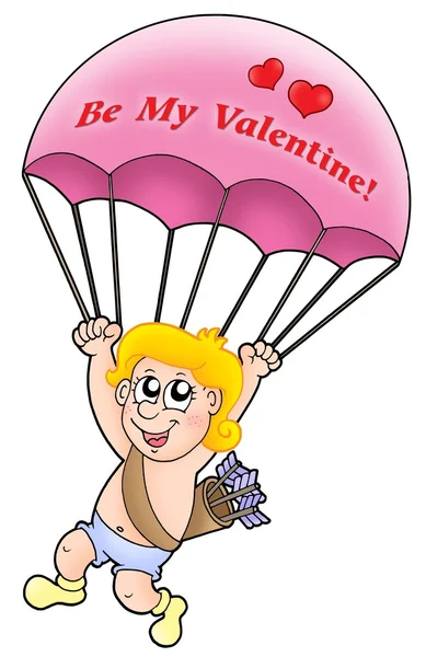 Pink parachute cupid — Stock Photo, Image