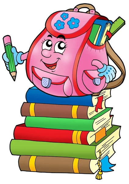Bolso escolar rosa en libros —  Fotos de Stock