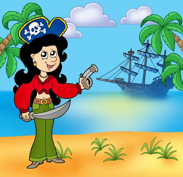 Pirat flicka på stranden 1 — Stockfoto