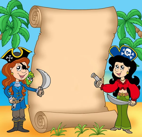 Pirate girls with scroll 1 — Stock Photo, Image
