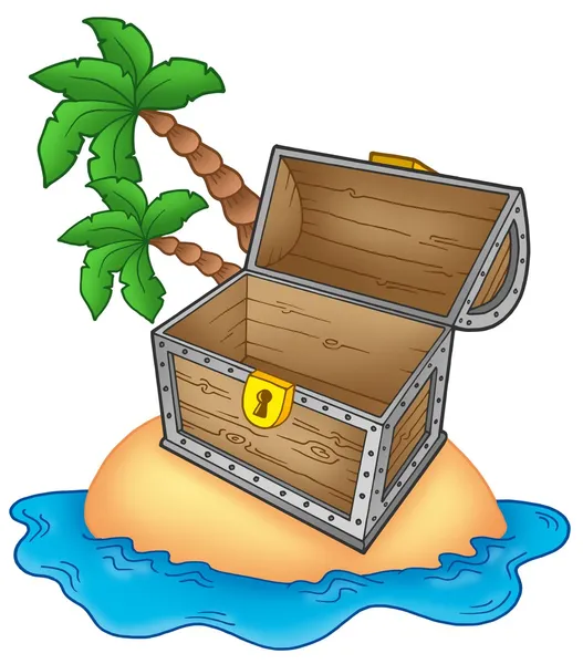 Пиратский остров с открытым сундуком — стоковое фото