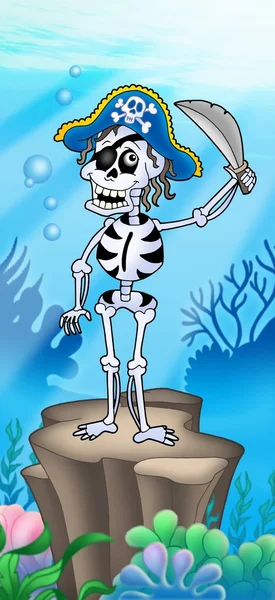Pirate skeleton on sea bottom — Stock Photo, Image