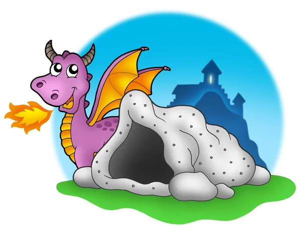 Пурпурный дракон с пещерой — стоковое фото