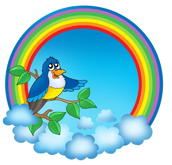 Cerchio arcobaleno con uccello carino — Foto Stock