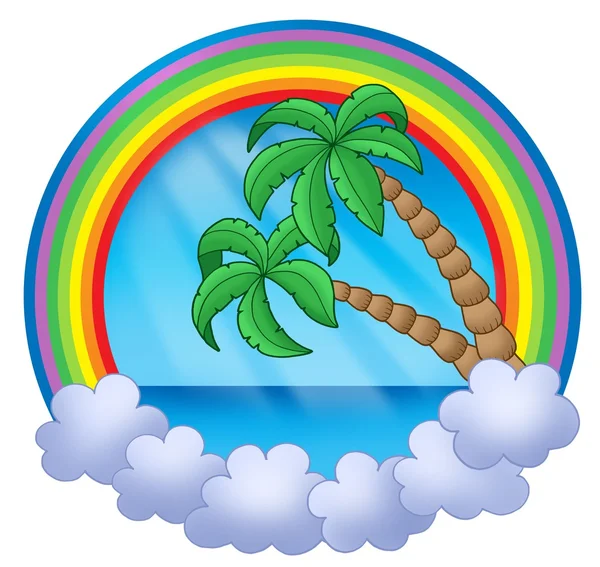Rainbow circle with palm trees — Stock Photo, Image