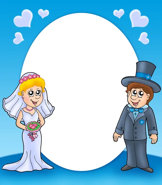 Круглая рамка с женихом и невестой — стоковое фото