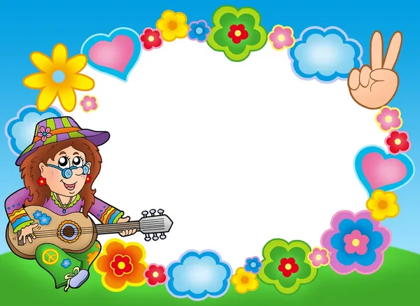 Round hippie frame with guitarist — Stock Photo, Image