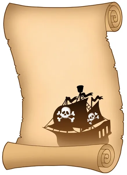 Svitek s pirátskou loď silueta — Stock fotografie