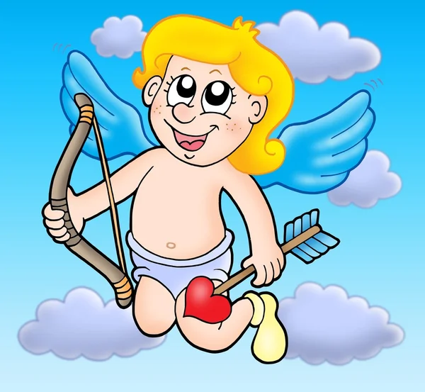 Small flying cupid with bow — Stock Photo, Image