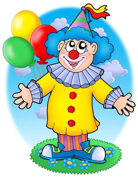 Palhaço sorridente com balões — Fotografia de Stock