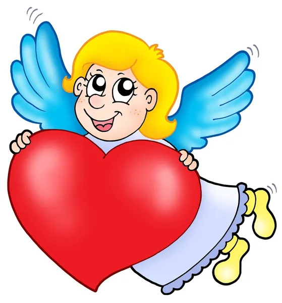 Smiling cupid with heart — Stock Photo, Image
