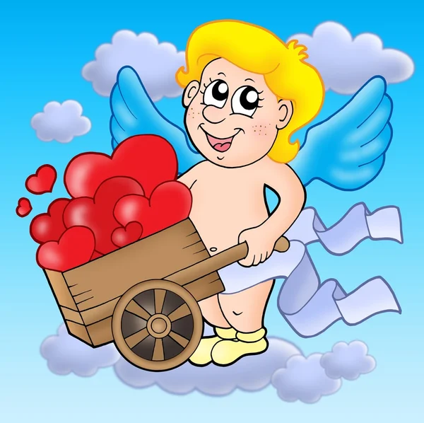 Smiling cupid with wheelbarrow — Stock Photo, Image