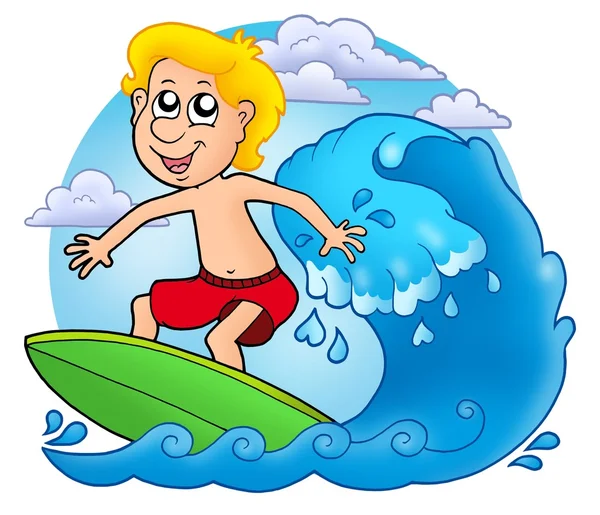 Surfer pojke med moln — Stockfoto