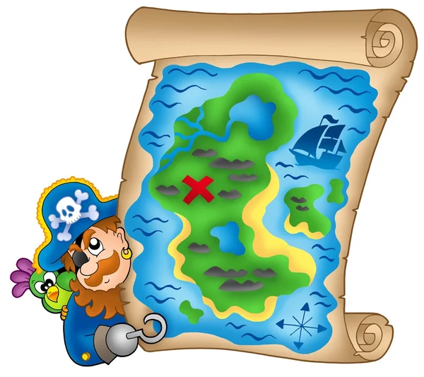 Treasure map with lurking pirate — Stock Photo, Image
